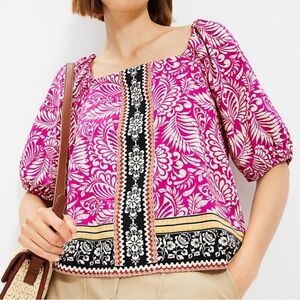 LOFT Palm Bubble Sleeve Square Neck Blouse
